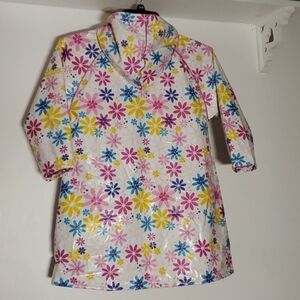 Girl's 6X Raincoat Floral Rain Jacket Lined Long White With Flowers Totes